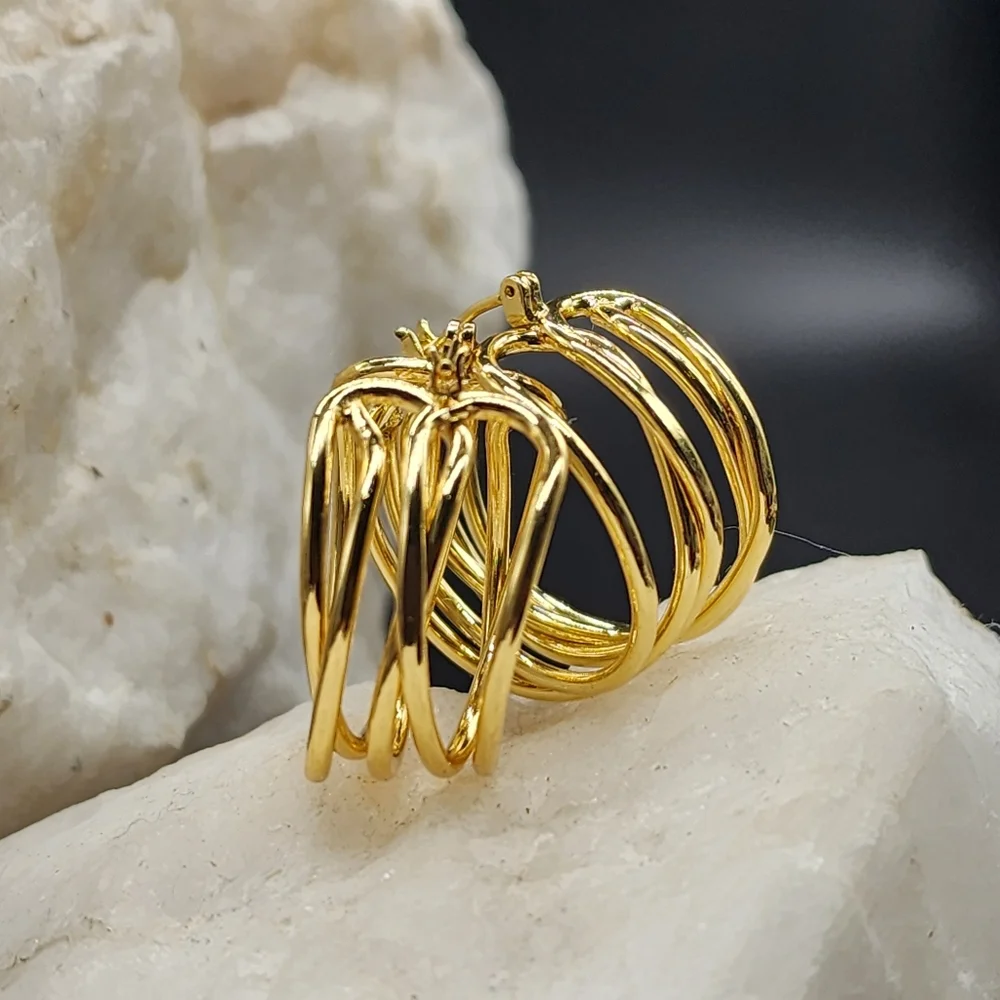 Rhodium/ 18 kt Gold Plated Hoops Earrings/Studs Contemporary Design
